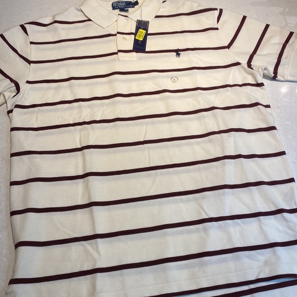 New Polo Ralph Lauren Classic-Fit Soft Cotton Polo cream/ brown stripes Size L⭐️ - Picture 12 of 16